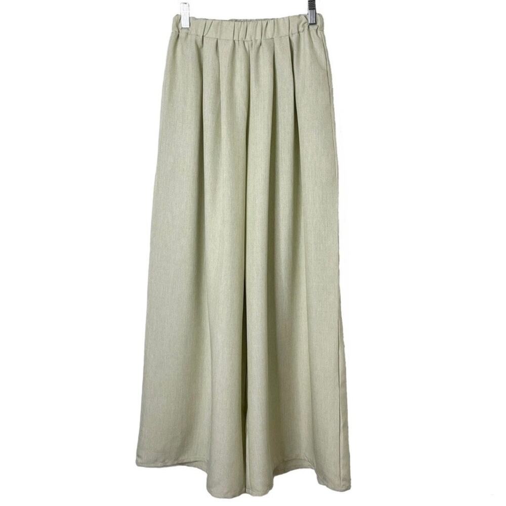 PrettyLittleThing Women's Wide Leg Palazzo Pants 2 Beige Pleated High Rise - Picture 2 of 10